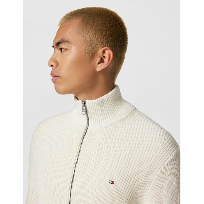 Кардиган чоловічий Tommy Hilfiger з блискавкою, в'язаний, бавовна, білий (Іворі)