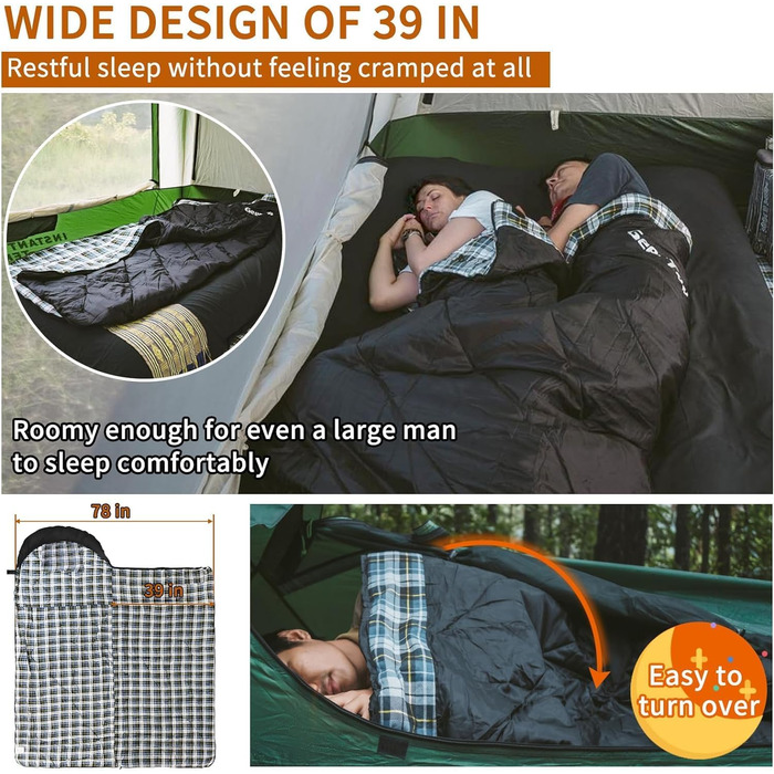 Сплячий мішок GEERTOP XXL для дорослих, 4 сезони, фланель, 220x100 см, для кемпінгу, трекінгу, рюкзаків, відпочинку на природі та вдома (чорний)