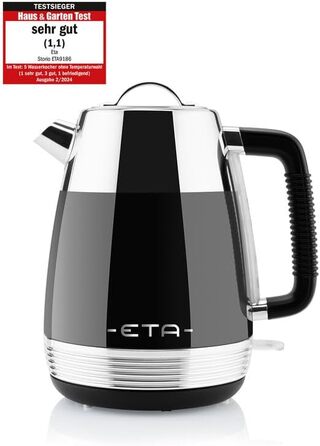 Електричний чайник ETA Storio I, 2200 Вт, 1,7 л, індикатор рівня води, автовимкнення, захист від перегріву, шнур посередині, фільтр, чорний