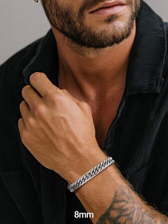 Чоловічий браслет PROSTEEL з нержавіючої сталі з 18K золотом, чорний, ланцюжок 'Panzerkette', важкий, для чоловіків та підлітків, 8 мм/12 мм/16,5 мм/17 мм, срібло, 19 см