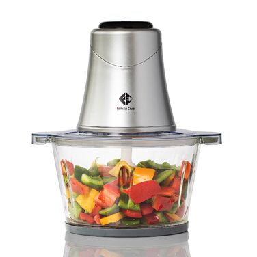 Електричний подрібнювач Family Care для кухні: 3 титанові леза, 300W, скляна чаша 600 мл, подрібнювач м'яса, цибулі, овочів, горіхів, льоду. Багатофункціональний.