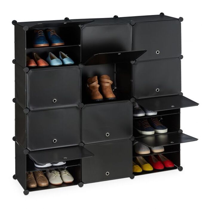 Relaxdays Black Shoe Cabinet with 24 Compartments