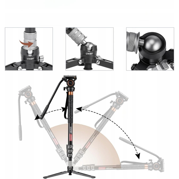Штатив-монопод для фотозйомки Cayer FP34DV з голівкою H8 та платформою для DSLR PRO
