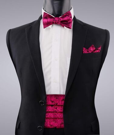 Комплект краватка-метелик та нагрудна хустинка Alizeal Paisley (Чорний + Фуксія)
