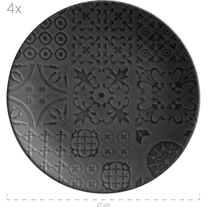 Сервіз для 4 осіб MÄSER Serie Tiles Vintage в мавританському стилі, 12 предметів, чорний керамічний посуд