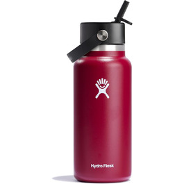 Hydro Flask - Water Bottle (32 oz) - Vacuum-Insulated Stainless Steel Water Bottle with Flex Straw Lid - Wide Mouth - (Berry Red, 946 ml)