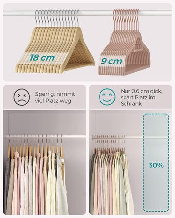 Плечики SONGMICS для одягу, велюрові, набір 50 шт., антиковзаючі, для краваток, 360° обертання, тонкі, економія місця, 43,5 см, для пальто, штани, срібно-білі