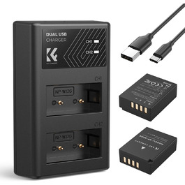 Акумулятор K&F Concept NP-W126 (2 шт.) з зарядним пристроєм Dual-Slot, 1300mAh для Fujifilm XM5, X100VI, X100V, X100F, XS10, XT30, XT30 II, XT20, XE4, A5, X-E1, E2, E3