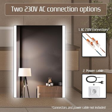 Дзеркало для ванної кімнати Venti 50x70 см з підсвічуванням, LED дзеркало для ванної кімнати, вертикальне, настінне