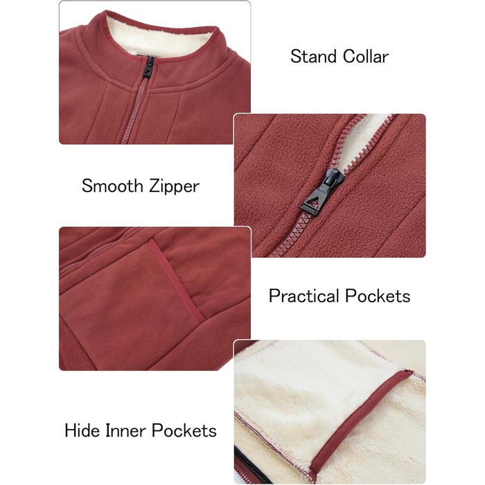 Чоловіча флісова жилетка AIEOE для осені та зими - тепла жилетка з 4 кишенями, стійким коміром, без рукавів - червона, розмір L