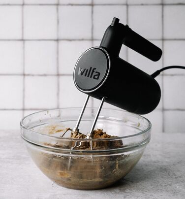 Wilfa Hand Mixer Smooth Mix 500 | 500 W | 5 Speeds | Boost Function & Eject Function | Includes Whisk + Dough Hook | 1.4m Long Cable | Up to 1.5kg Dough | Accessory Holder (black)