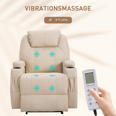 HOMCOM Electric Recliner Chair, TV Chair, Massage Chair, Massage Function, Reclining Function, Faux Leather, Beige, 82 x 97 x 110 cm | Aosom