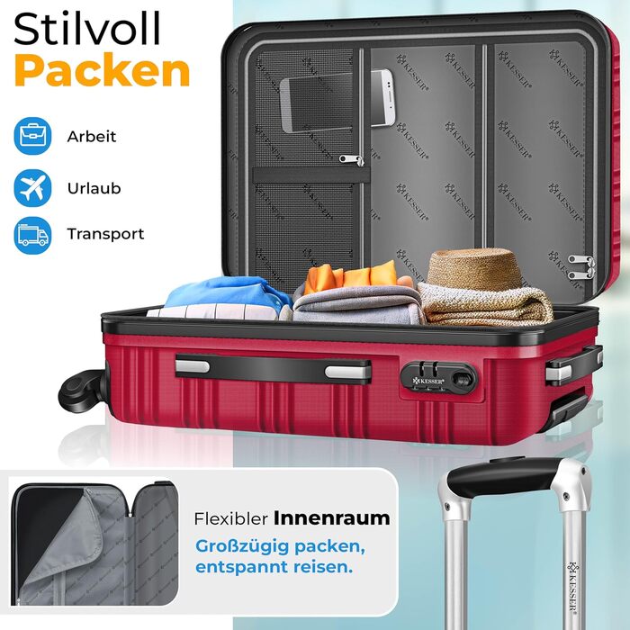 Набір валіз KESSER® з твердим корпусом (4 шт) – Bordeaux. Валізи з ABS-пластику, телескопічною ручкою, 4 колеса, ваги та брелок для багажу. Розміри: S, M, L, XL