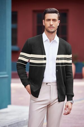 Чоловічий кардиган COOFANDY з V-подібним вирізом, легкий, повсякденний, з ґудзиками (XL, чорний у смужку)