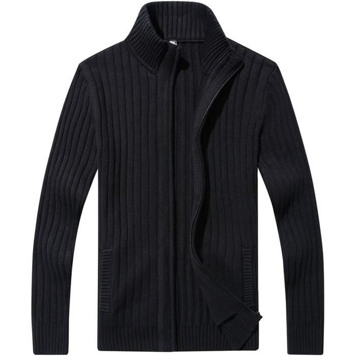 Чоловічий кардиган AOLI RAY з блискавкою та стоячим коміром: стильний пуловер з тонкої в'язки та двома кишенями (чорний)