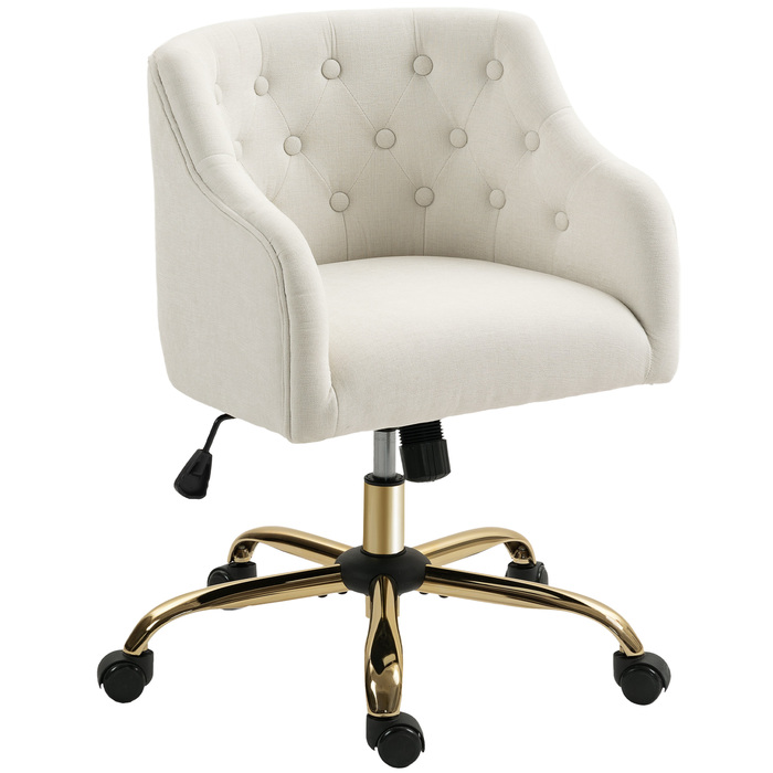 HOMCOM Home Office Chair, Swivel Desk Chair, Height-Adjustable Office Chair with Rocking Function, Linen Look, Vanity Chair for Bedroom, Study, Beige | Aosom