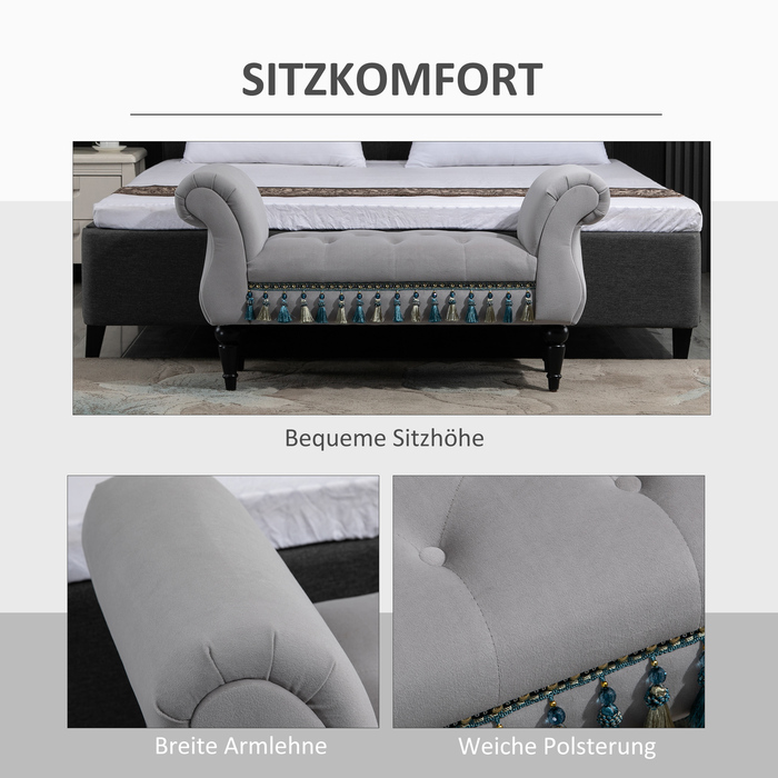 HOMCOM Bench, upholstered bench, ottoman, wooden bench made of polyester, rubber foam, grey, 117x40x58cm for living room & bedroom