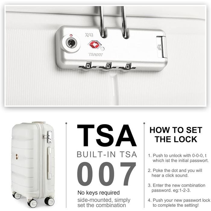 Валіза-тележка Sea Choice з жорстким корпусом, розширювана, ручна поклажа, 55 см, білий колір, з TSA замком та 360° колесами