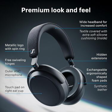 Навушники бездротові Sennheiser Momentum 4 Wireless Noise Cancelling – Bluetooth, з активним шумозаглушенням, чорні