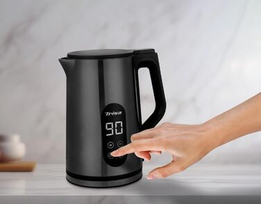 Електричний чайник Trisa Digital Boil з подвійними стінками, 1.7л, регулювання температури (40-100°C), нержавіюча сталь, сенсорне дисплеї, функція підтримання тепла 4г, корпус Cool Touch, колір антрацит