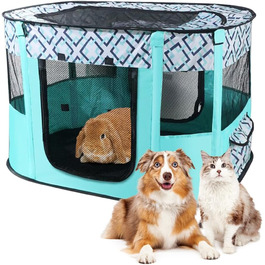 Клітка-забіг для цуценят та собак, складана, 70x55x40 см, зелена в клітинку