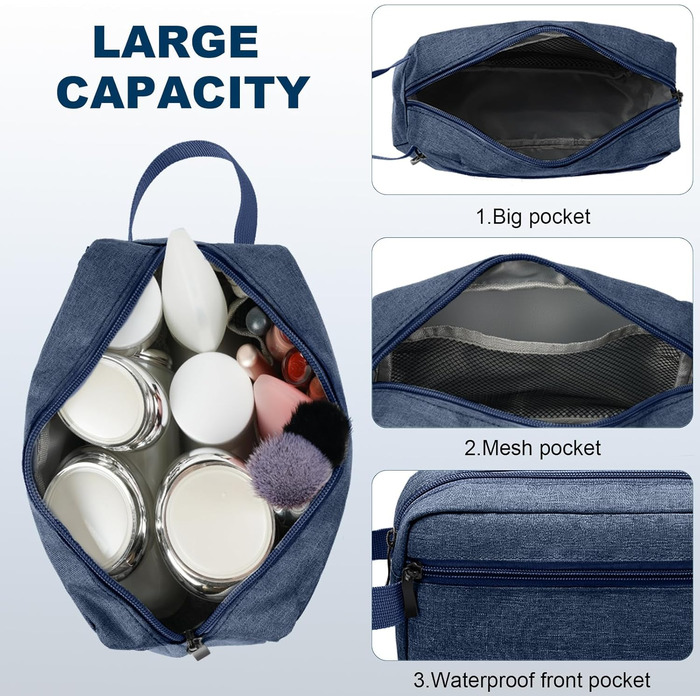 Чоловічий/Жіночий дорожній косметичний несесер для туалетних аксесуарів з подвійною блискавкою, блакитний