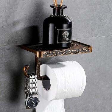 Тримач для туалетного паперу Kaxich у ретро-стилі, антична латунь, настінний мідний тримач для рушників та паперу в ванну кімнату та кухню (18.3x10 см)
