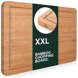 Blumtal Bamboo Cutting Board Wood made from 100% Bamboo XXL - 2cm thick wood board antibacterial - solid cutting board with juice groove - wooden cutting board 45x30x2cm - alternative to plastic cutting board