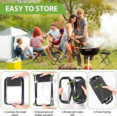 Складні стільці для кемпінгу, 2 шт. - компактні, легкі, для відпочинку на природі, риболовлі, пікніків, пляжу. З сумкою для зберігання, чорний