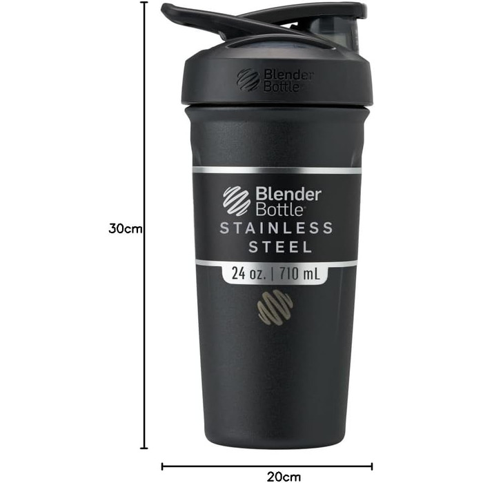 BlenderBottle Strada - Термофляга/Шейкер для протеїну з нержавіючої сталі, 710 мл, чорний. Подвійні стінки, вакуумна ізоляція, без BPA