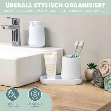 Набір аксесуарів для ванної кімнати Eluno TESERO, 3 шт. (дозатор мила, стакан, миска), пластик, білий