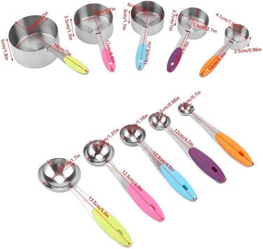 10-Piece Stainless Steel Measuring Cups with Thickened Silicone Handle, Multi-functional for Kitchen Cooking Baking