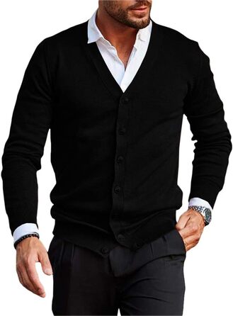 Чоловічий кардиган Runcati без коміра, в'язаний, легкий, перехідний (чорний, XXL)