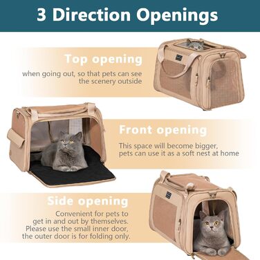 Переносна сумка-переноска для котів та собак Petsfit, розкладний дизайн, з м'яким килимком, 47L x 30B x 30H см (Хакі)
