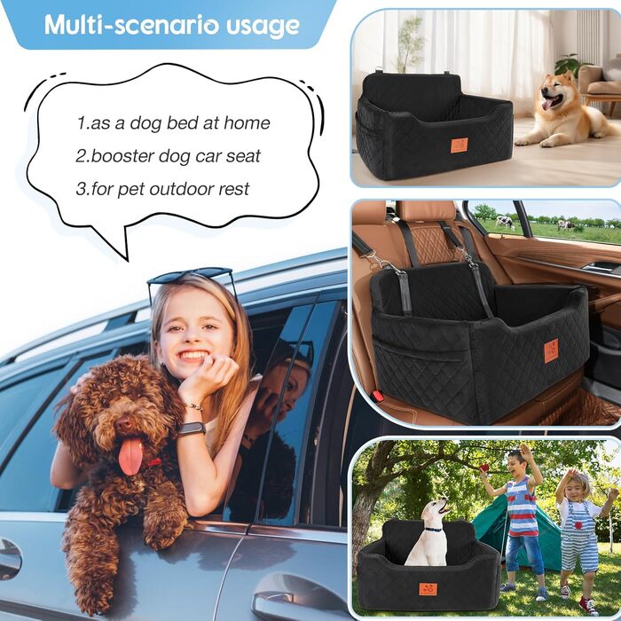 GL GLENSLAVE Dog Car Seat - Large & Medium Dogs, Up to 22kg/2 Small Dogs - Removable & Washable Pet Car Seat (Black)