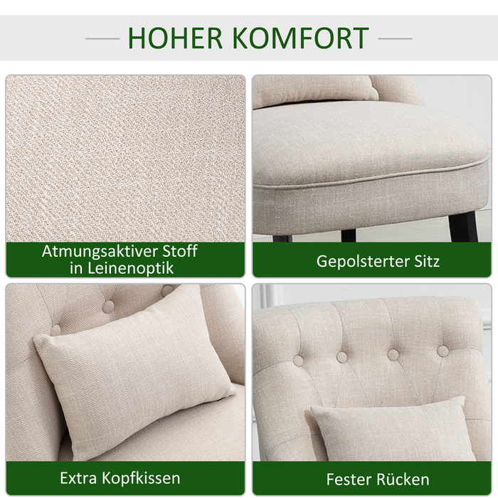 HOMCOM Cozy Upholstered Armchair with Backrest Cushion, Ideal for Reading and Relaxing, Linen-Look Fabric, 20.5 x 27.2 x 30.3 inches, Cream White