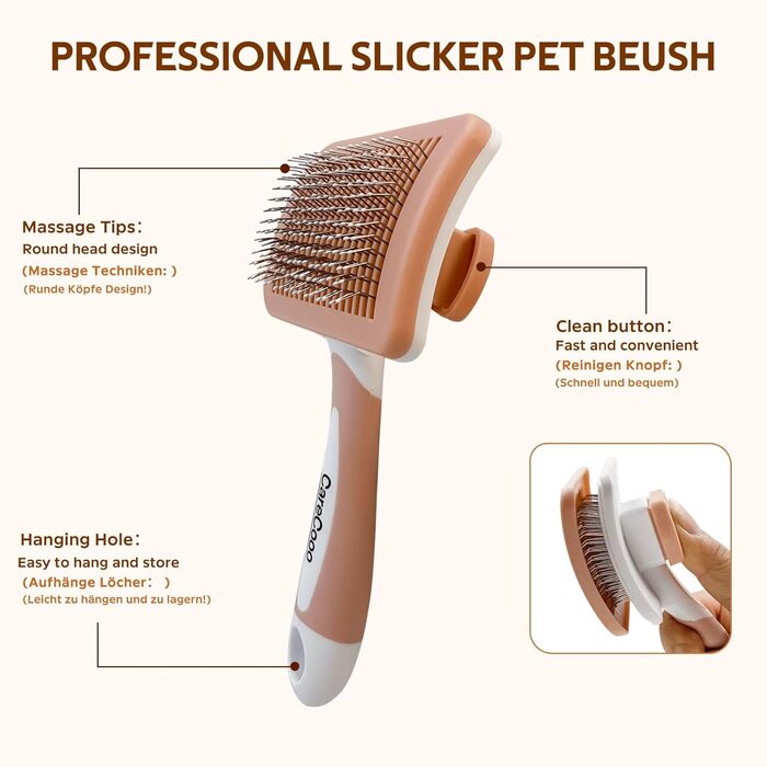 Щітка для котів та собак з довгим та коротким волоссям - видаляє підшерсток та ковтуни. Масажна щітка з антиковзним покриттям, помаранчевий колір, розмір S