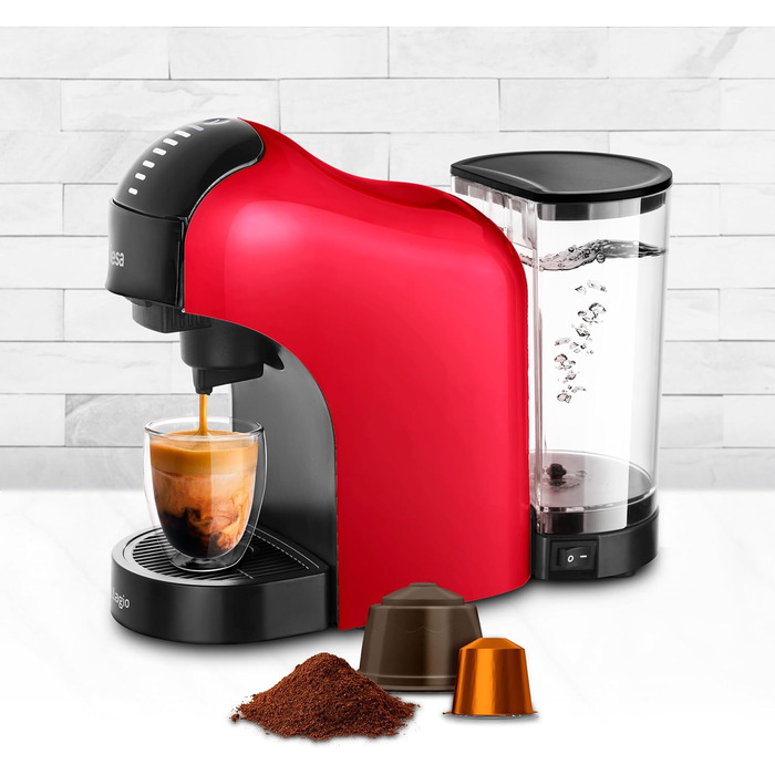 Ufesa Bellagio 3-in-1 Multi-Capsule Coffee Machine for Nespresso Original Capsule, Dolce Gusto, or Ground Coffee, Digital Touch Panel with 7 Levels, 1 L Water Tank, 1400 W, 15 Bar Pressure, Compact (1400 W | RED)