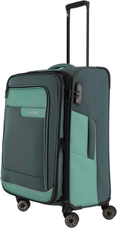 Travelite 4-Wheel Luggage Size L, Softshell made from recycled material, Luggage Series VIIA: Trolley with expandable gusset + edge protection, 77 cm, 91-103 liters (Trolley M extended (67 cm), Eucalyptus (Green))
