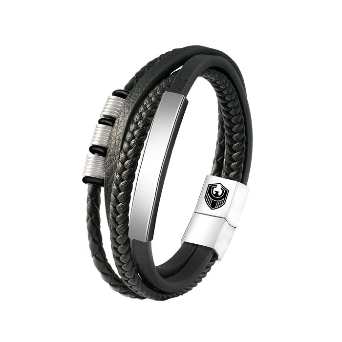 Чоловічий шкіряний браслет Lederarmband з магнітною застібкою з нержавіючої сталі, плетінка, 22 см + Подарункова коробка