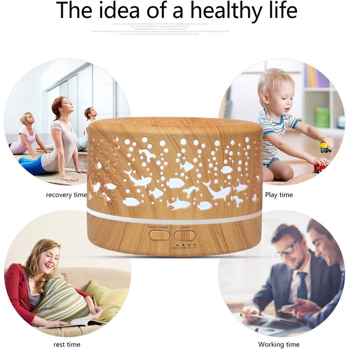 Аромадифузор Hianjoo 700мл з таймером, ультразвуковий, LED, 7 кольорів, для офісу, йоги, спа, спальні - світле дерево