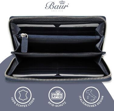 Baur Women's Wallet Genuine Leather Wallet | Wallet with RFID Protection | Large Portemonnaie with Many Card Slots | Wallet with All-Around Zipper | Portemonnaie | Women's Wallets (Red)