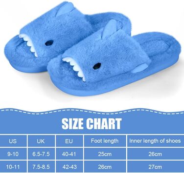 OFFCUP Жіночі домашні тапочки з м'якою підошвою, у вигляді акули, антиковзкі, зручні, з піною Memory, плюшеві, для дому та вулиці (42/43, блакитні)