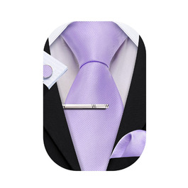 Набір краваток Barry.Wang для чоловіків з візерунком пає, тканина - шовк, з кишенькою, краваткові затискачі, формальний стиль (лавандовий)