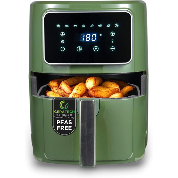 Фритюрниця без оливи Bergner MIDNIGHT з керамічним покриттям, 1800W, 6.9L, 8 програм, 80-200°C, таймер до 30 хв