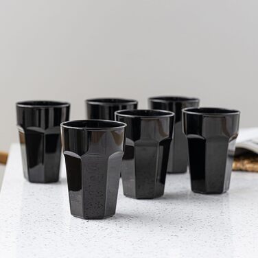 Set of 425 ml Cocktail Glasses, Set of 6 Long Drink Glasses, Colorful Glasses – Dishwasher-Safe Crystal Glasses Gigi Piano Black