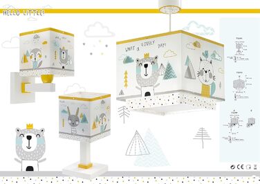 Dalber Children's Lamp Pendant Light Hanging Lamp Hello Little Animals Bear, 24 x 24 x 21 cm