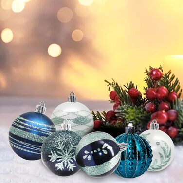30 шт. Новорічні кулі, прикраси на ялинку, синій та білий, 6 см. Ручна робота, з гачком. Новорічні прикраси для ялинки та різдвяний декор.