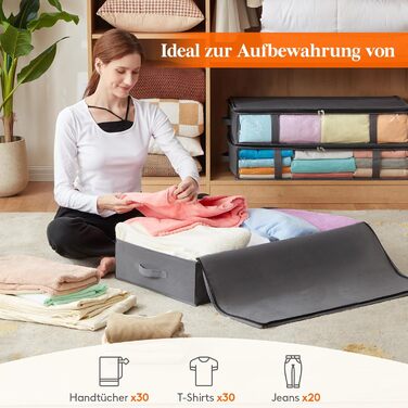 Коробки для зберігання постільних речей Lifewit (4 шт, 65л, сірі) з кришкою, органайзери для під ліжко