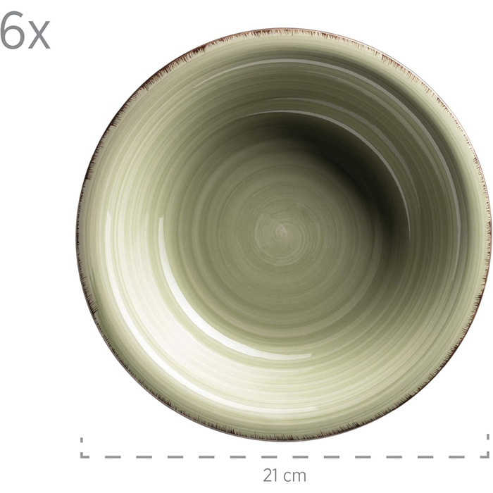 MÄSER 931616 Bel Tempo II 30-piece Vintage Dinnerware Set for 6, hand-painted ceramic combination service in green, stoneware